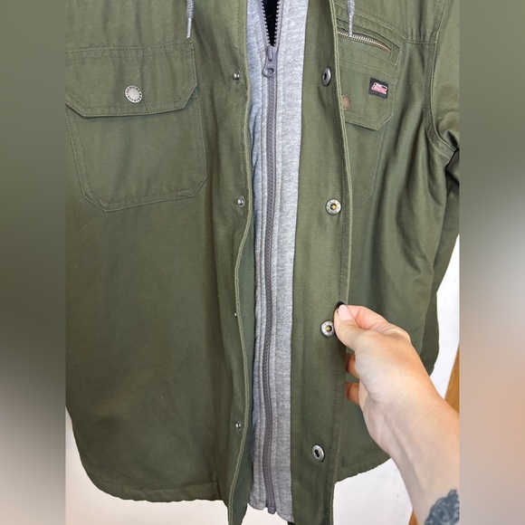 NWOT Dickies Green Canvas Chore Jacket Gray Hood - Picture 9 of 11